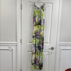 Jennifer Lopez Tropical Maxi Dress with Green & Purple Print